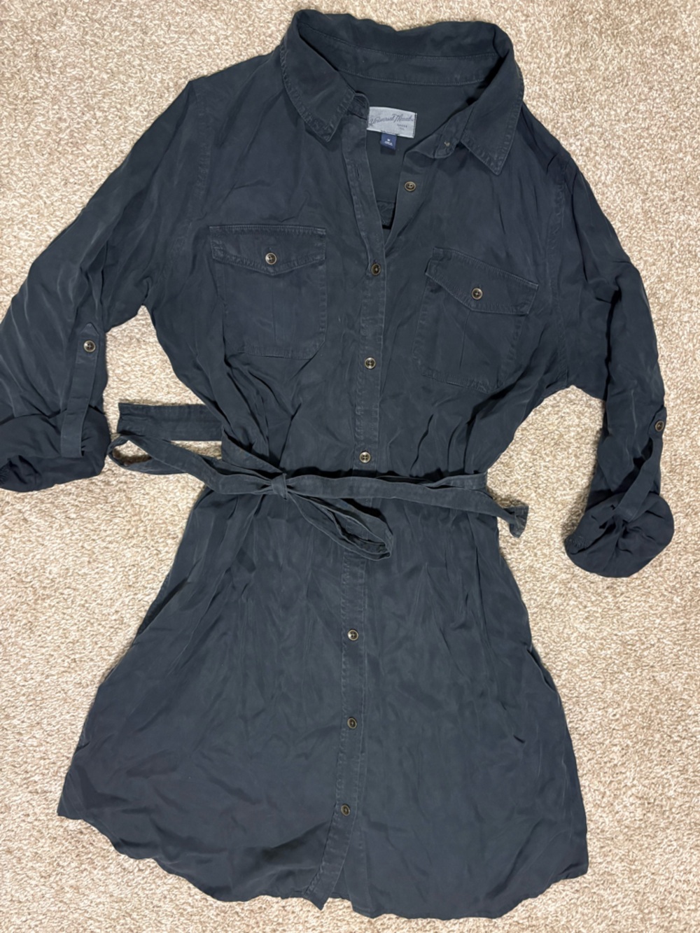 Universal Thread Black Long-Sleeve Shirt Dress with Waist Tie